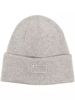 Woolrich шапка бини с вышитым логотипом, серый