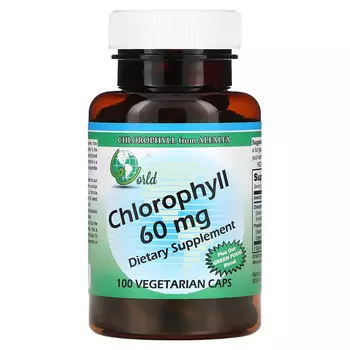World Organic, Хлорофилл, 60 мг, 100 капсул