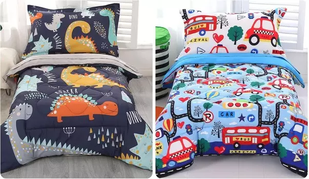 Wowelife Комплекты постельного белья для малышей с автомобилем для мальчиков, синий и премиум-класс, комплект из 4 предметов с динозавром для малышей