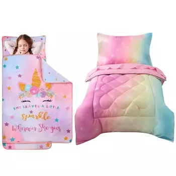 Wowelife Коврик для сна для малышей Комплекты постельного белья для девочек розовый, комплект премиум-кровати из 4 предметов для малышей