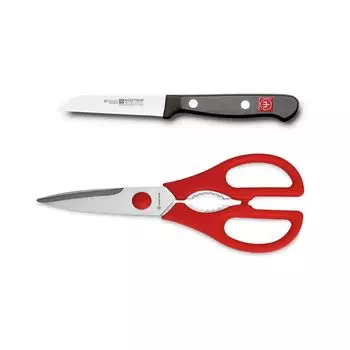 Wsthof Gourmet - нож для овощей и красные ножницы в наборе