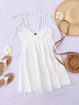 WYWH Цельное платье завязать бантик на плече Shein, белый