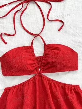 WYWH Красное платье с бретелькой на бретельках, вырез сзади на талии Shein, красный