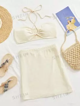 WYWH Праздничный однотонный комплект больших размеров Shein, абрикосовый