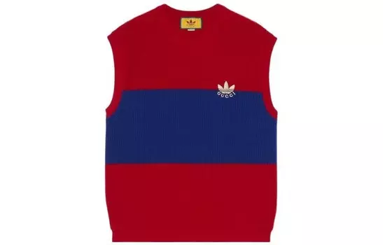 X Adidas Originals FW22 Вышитый цветной свитер без рукавов с круглым вырезом и блоками, красный Gucci, красный