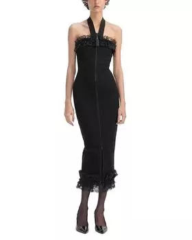 X Christopher Kane Черное трикотажное платье миди с оборками и молнией Self-Portrait, черный