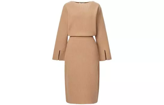 X Clare Waight Keller Co-branded Collection Платье с длинными рукавами для женщин, темно-бежевое Uniqlo