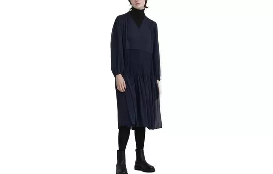 X Clare Waight Keller Cobranded Collection Платье с длинными рукавами для женщин, цвет темно-синий Uniqlo