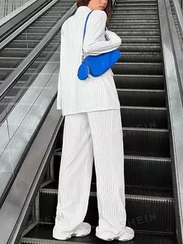 X Deborah EZwear 3 шт./компл. Костюм в полоску: пиджак, жилет и брюки Shein, белый