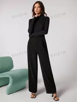 X Deborah Прямые брюки BIZwear, однотонные, с завышенной талией, рабочая одежда Shein, черный