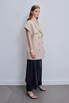 X Kevser Sarolu Тканый жилет светло-коричневого цвета с поясом и пуговицами Trendyol Modest, коричневый