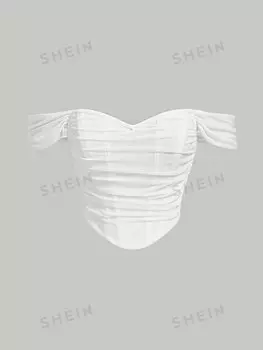 X Marika Sila MOD, Открытое плечо, узор «елочка», декор, талия со складками, белый, строительный корсет, укороченный топ Shein, белый