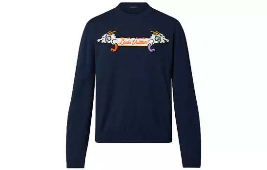 X Nigo Intarsia Jacquard Graphic Cashmere Crewneck Louis Vuitton, темно-синий