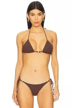 X revolve бикини-топ с бисером Ingrid Triangle от Bond Eye, dark chocolate leopard crinkle
