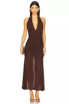 X revolve sephera платье миди с застежкой на шее из сетки Bardot, chocolate