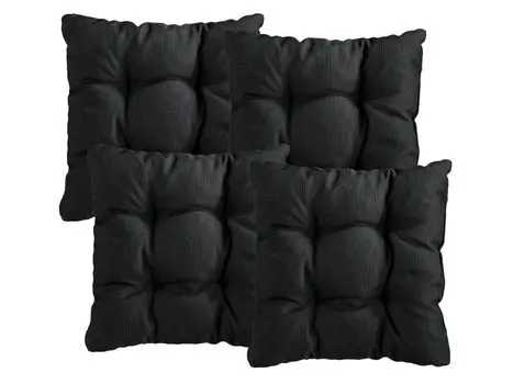 XDREAM Набор из 4 шнуровых подушек для стула | 38x38x6см | серый | Подушки для сидений для сада, кухни и столовой. TB Furniture GmbH, черный