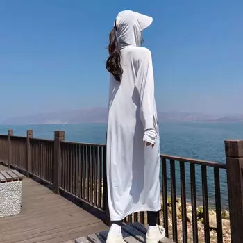 Xianluozi летняя солнцезащитная одежда с расширенными длинными полями, солнцезащитная одежда из ледяного шелка «все в одном» с ветрозащитной веревкой, длинный кардиган серого цвета