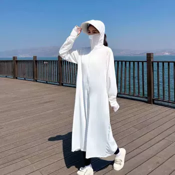 Xianluozi летняя солнцезащитная одежда с расширенными длинными полями, солнцезащитная одежда из ледяного шелка «все в одном» с ветрозащитной веревкой, длинный кардиган белого цвета