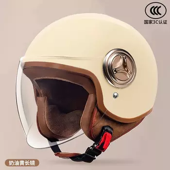 Xianluozi (xianluozi) шлем для электромобиля, защитный шлем, полушлем кремово-желтого цвета [прозрачное длинное зеркало высокой четкости]