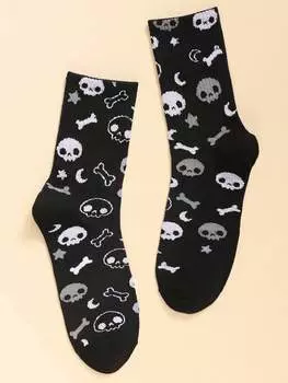 XMorfina Темные носки до середины икры со скелетом для Хэллоуина, многоцветный