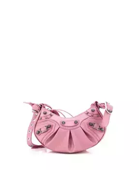 XS Le Cagole Giant Studs Shoulder Bag Glitter Leather (Сумка через плечо с гигантскими шипами и блестками из кожи) Pre-Owned Balenciaga, розовый