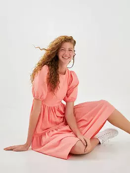 Xside Женское платье с круглым вырезом и короткими рукавами с узором