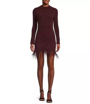 Xtraordinary блестящее облегающее платье с длинными рукавами и перьями, красный