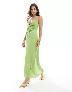 Y.A.S – длинное платье на тонких бретелях и ярко-зеленой рюшой спереди