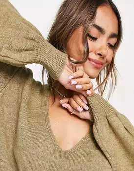 Y.A.S. Серо-коричневое трикотажное платье с глубоким v-образным вырезом Emmy