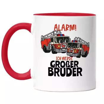 Я буду старшим братом кружка красная новость о беременности пожарная машина сигнализация детские новости Hey!Print, красный