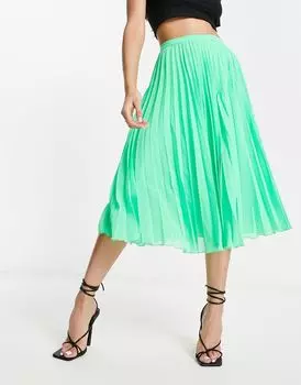 Яблочно-зеленая плиссированная юбка миди ASOS DESIGN