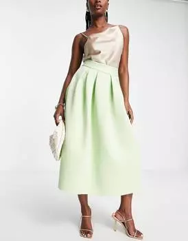 Яблочно-зеленая юбка миди с вырезом ASOS DESIGN