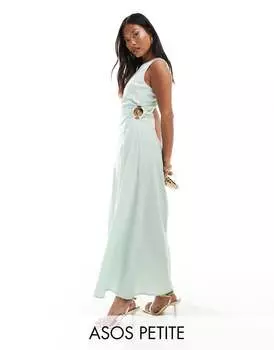 Яблочно-зеленое платье миди с вырезом на талии ASOS DESIGN Petite