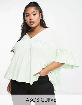 Яблочный топ с оборками на рукавах ASOS DESIGN Curve