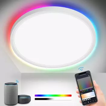 Yakimz 24W 2040LM Alexa Lamp Потолочный светильник Потолочный светильник с умной регулируемой яркостью, совместимый с Alexa и Google 2700K-6500K, плоская лампа для спальни, меняющая цвет, IP44 для детской комнаты, ванной комнаты, белый