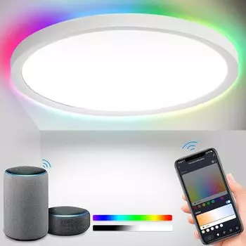 Yakimz 24W Smart LED потолочный светильник с интеллектуальным управлением - IP44, с регулировкой яркости, 2040LM, RGB, Superslim, белый