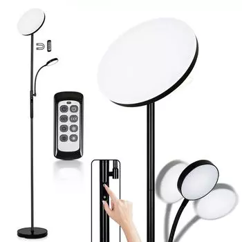 Yakimz 24W светодиодный торшер, потолочный прожектор, торшер для спальни, круглый торшер, лампа для чтения, черный