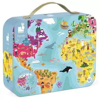 Янод, пазл, в чемодане - двусторонний Blue Planet, 208 шт. Janod