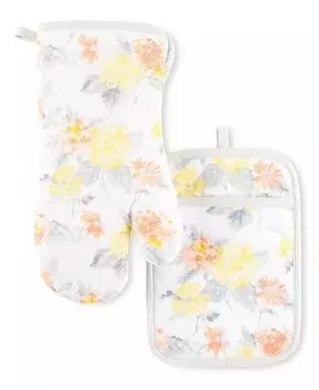 Янтарная прихватка с цветочным принтом, держатель для кастрюли, прихватка для духовки, 7 x 13 дюймов, держатель для кастрюли, 7 x 10 дюймов, 2 шт Martha Stewart, желтый