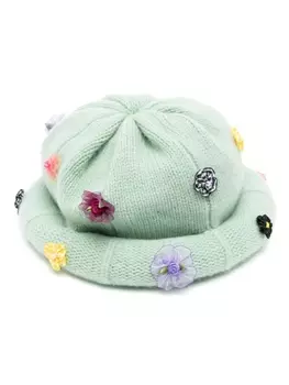 Yanyan Knits трикотажная шапка бини с цветочной аппликацией, зеленый