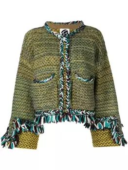 Yanyan Knits твидовый жакет с бахромой, зеленый
