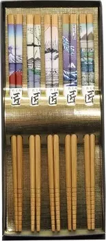 Японский сувенир Castle Enterprise, бамбуковые палочки для еды укиё-э тояку ручной работы (5 пар), Ukiyo-E Tomatsuka