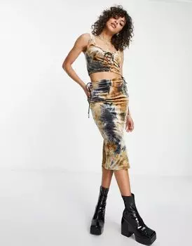 Яркая бархатная юбка миди Tammy Girl с кружевной отделкой