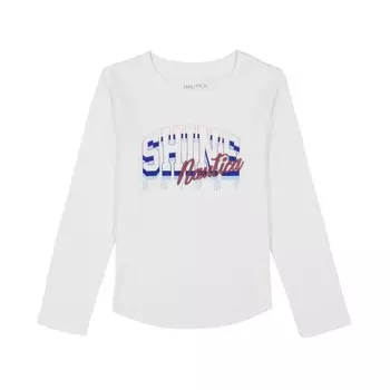 Яркая футболка Nautica Little Girls Shine с длинными рукавами и пайетками (4-6X), цвет Tin Grey