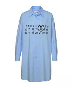 Яркая хлопковая рубашка с цифровым фирменным принтом Mm6 Maison Margiela, синий