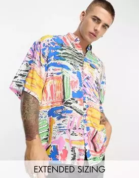 Яркая рубашка свободного кроя с винтажным принтом ASOS