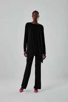 Яркие черные брюки с разрезами Mizalle