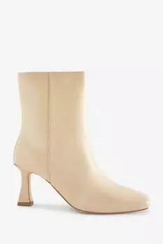 Яркие кожаные ботильоны с квадратным носком для широкой стопы Jd Williams, бежевый