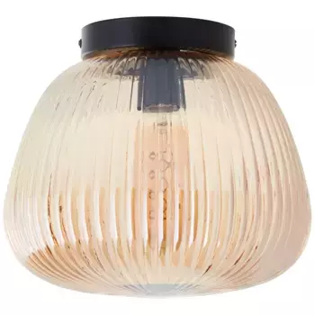 Яркий потолочный светильник "Кайдзен", 1 лампочка, лампочка E27 | без лампочки, ребристое стекло, 22 x 25 см, E27, янтарно-янтарный Brilliant 25,00 см, Высота: 21,00 см., цвет amber-bernstein/schwarz matt