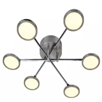 Яркий светодиодный потолочный светильник Rufus хром/матовый никель 60см 6 x 5Вт 3000лм теплый белый 3000К BRILLIANT